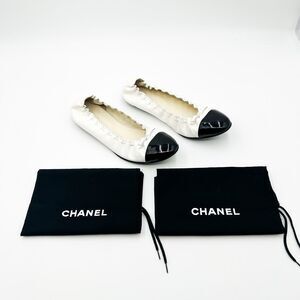 Chanel CC Cap Toe Ballet Bow Flats Leather